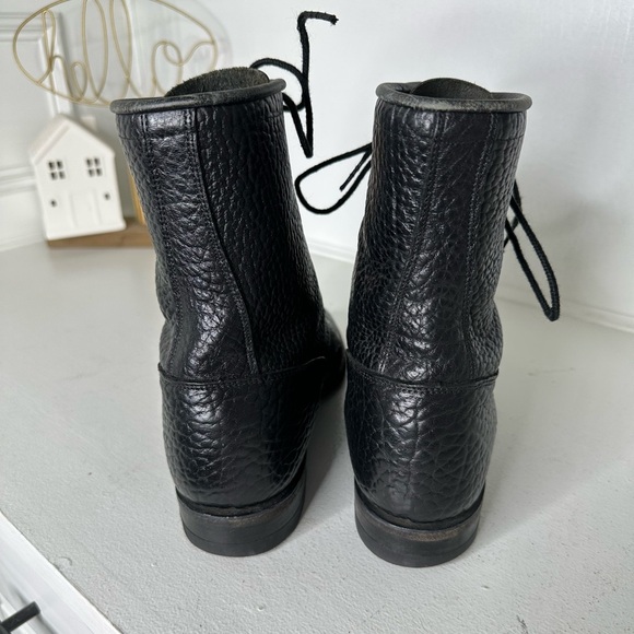 Vintage Justin Roper Boot Men 9 Slim Black Pebbled Leather Lace-Up Kiltie Cowboy - Picture 5 of 8